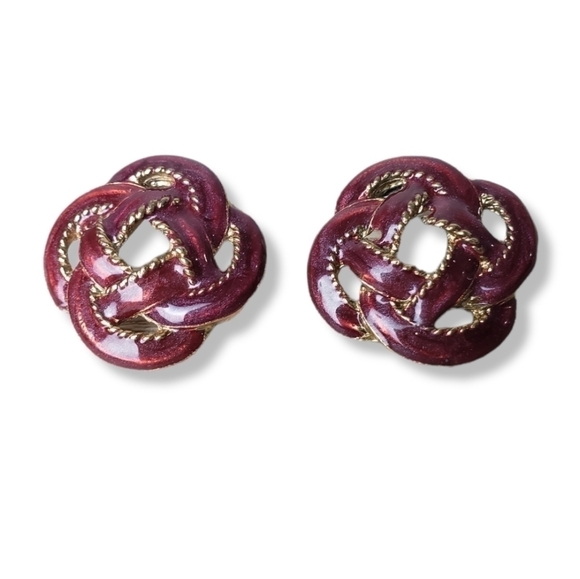 Vintage Enamel Pierced Earrings - Picture 3 of 5